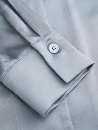 Satin Collar Long Sleeve Curved Hem Cinched Waist Shirt