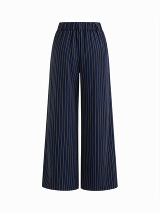 Mid Rise Stripe Pleated Wide Leg Trousers