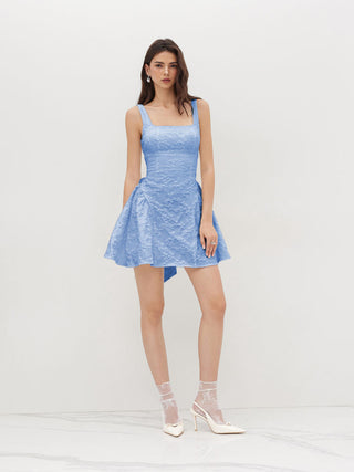Jacquard U-neckline Floral Backless Bowknot Mini Dress
