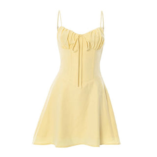 Self tie v neck ruched zip-up cami mini dress