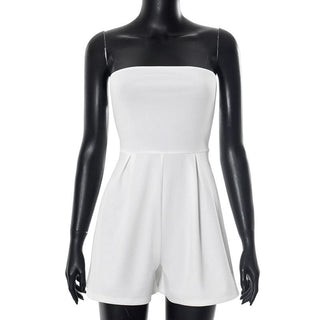 Beige ruched backless tube romper