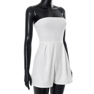 Beige ruched backless tube romper