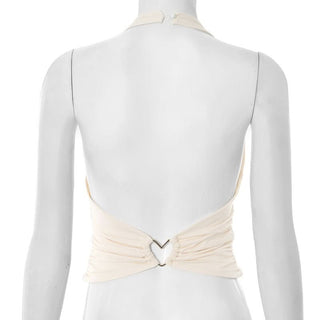 Halter ruched button backless solid top