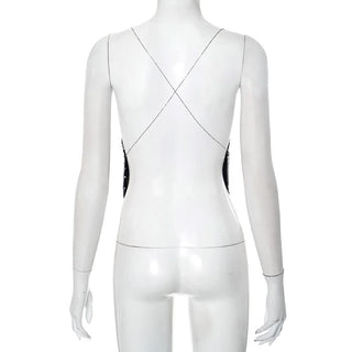 Glitter metal chain cross back cowl neck cami top