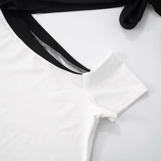 Short sleeve irregular one shoulder self tie top
