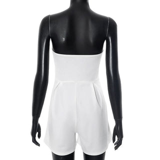 Beige ruched backless tube romper