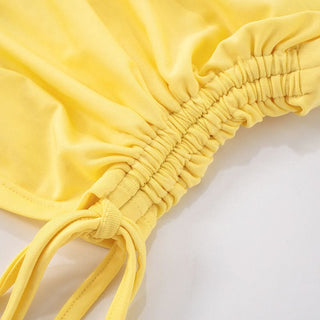 Polka dot hollow out drawstring ruched tube cut out maxi dress