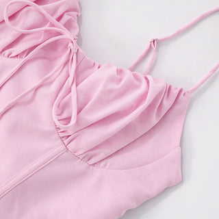 Self tie v neck ruched zip-up cami mini dress