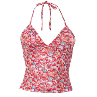 Halter self tie v neck print backless top