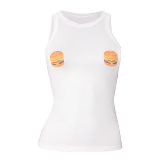Crewneck hamburger pattern contrast top