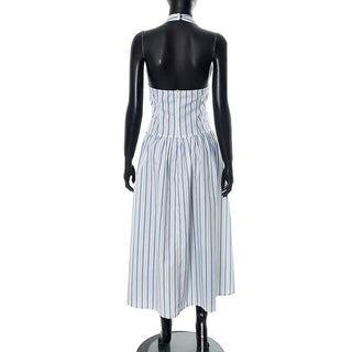 Striped bowknot zip-up halter maxi dress