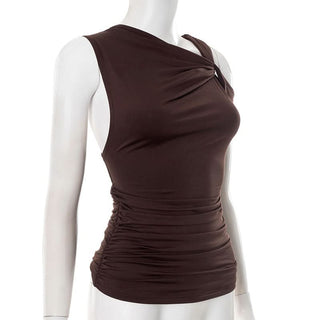 Irregular ruched hollow out solid cut out top