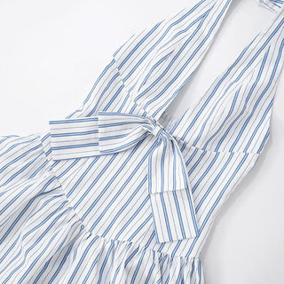 Striped bowknot zip-up halter maxi dress