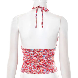 Halter self tie v neck print backless top