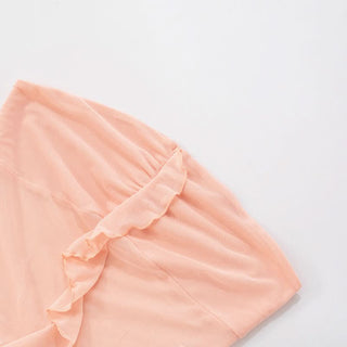 Ruffle mesh ruched tube mini skirt set