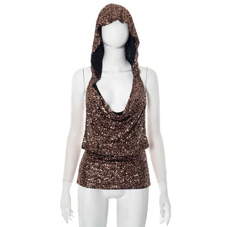 Hoodie glitter cowl neck metal chain top