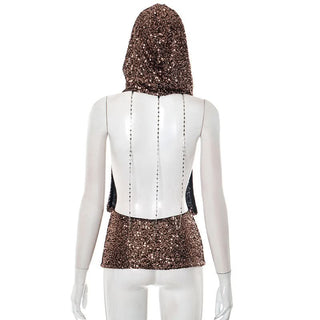 Hoodie glitter cowl neck metal chain top