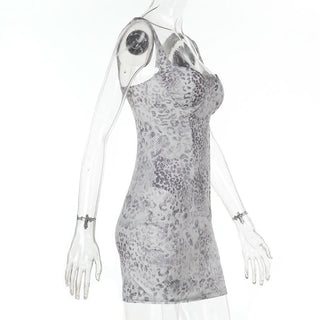 Leopard print v neck backless tank mini dress