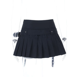 Pleated A line belt embroidery mini skirt