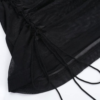 Long flared sleeve mesh off shoulder beaded top