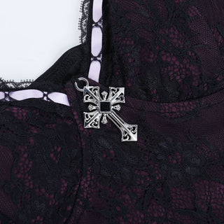 Lace v neck self tie cross applique cami top