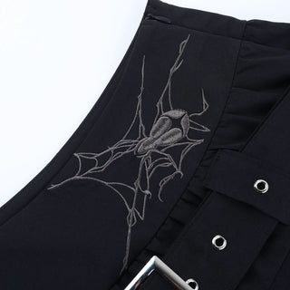 Pleated A line belt embroidery mini skirt
