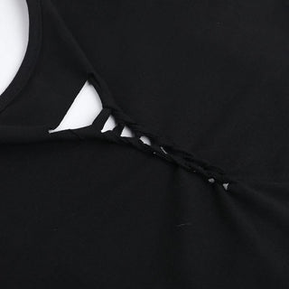 Hollow out short sleeve round neck solid cut out top