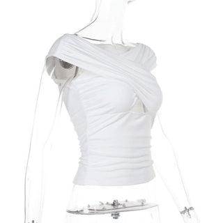 Hollow out ruched off shoulder white cut out top