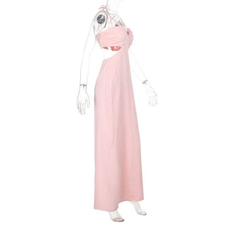Cross front self tie v neck smocked maxi dress