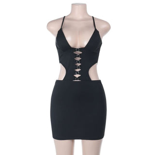 Cross back hollow out v neck cami cut out mini dress