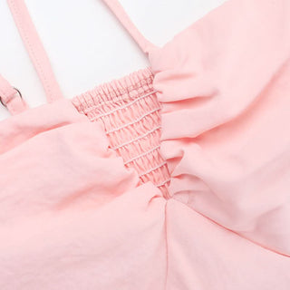 Cross front self tie v neck smocked maxi dress