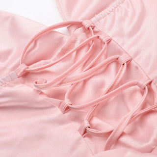 Halter self tie bowknot ruched v neck mini dress