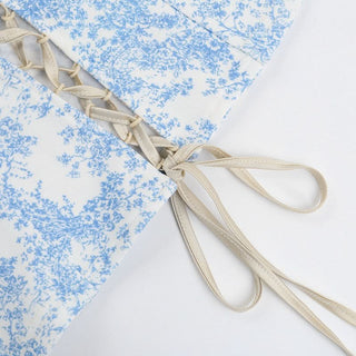 Square neck lace up ruched print tank top