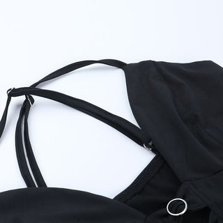 Cross back hollow out v neck cami cut out mini dress