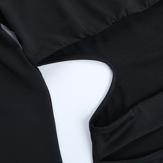 Long sleeve hollow out square neck self tie cut out mini dress