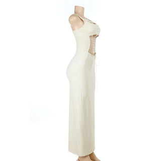 Hollow out square neck lace up cami cut out maxi dress