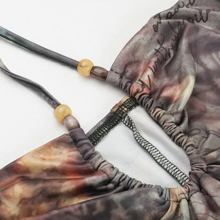 Cross front halter self tie print ruched maxi dress