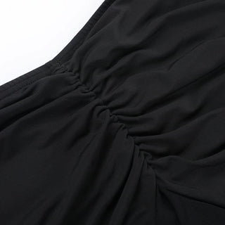 Mesh button ruched ruffle tube skirt set