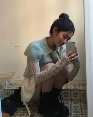 Tutu Small Dot Layered See-Through Long Sleeve T-Shirt - 2 Colors