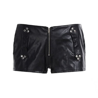 PU leather zip-up short pant