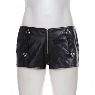 PU leather zip-up short pant