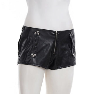 PU leather zip-up short pant