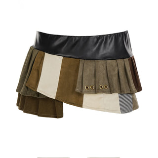 Pleated patchwork irregular mini skirt