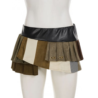 Pleated patchwork irregular mini skirt