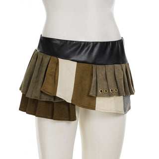 Pleated patchwork irregular mini skirt