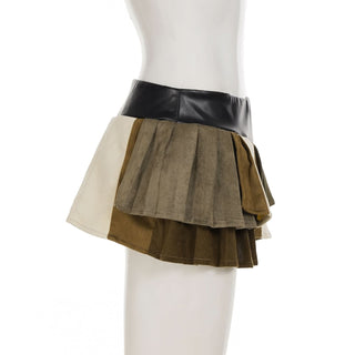 Pleated patchwork irregular mini skirt