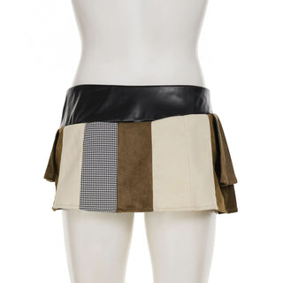 Pleated patchwork irregular mini skirt