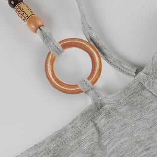 Off shoulder halter o ring ruched self tie top