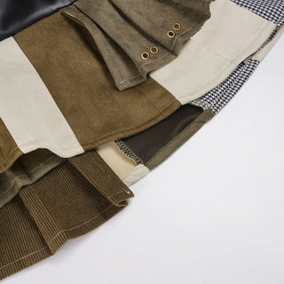 Pleated patchwork irregular mini skirt