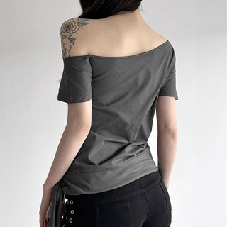 Off shoulder short sleeve knotted abstract top